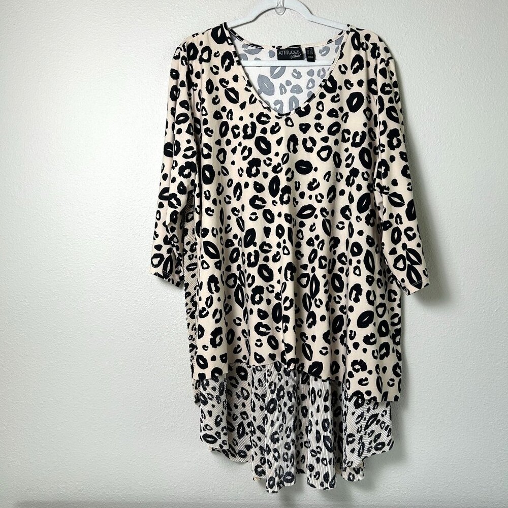 Attitudes By Renee Como Jersey Knit Top Plus Petite 2XP Cream Black Kiss Pleated